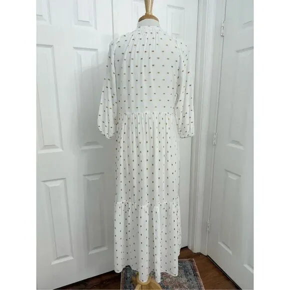 Anthropologie Augustine White Polka Dot 3/4 Sleeve Midi Tiered Dress Size Small - Picture 4 of 7